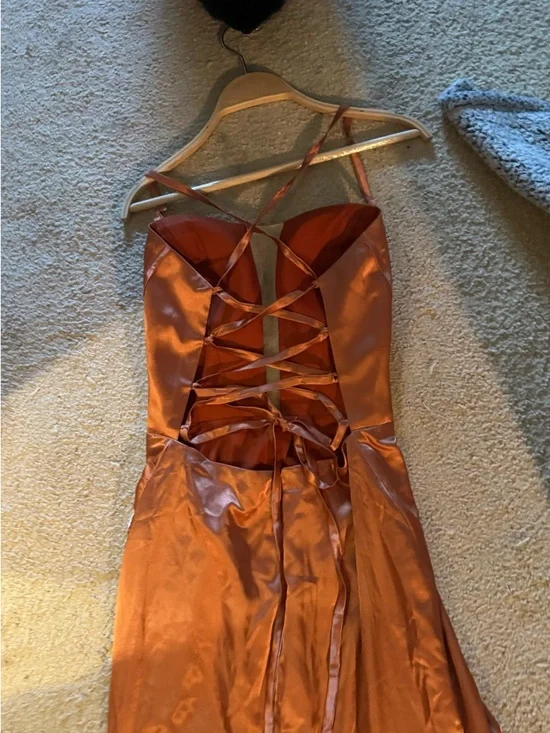 Satin Copper Spaghetti-Strap Prom Dress - Picture 3 of 3